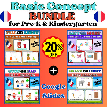 Preview of Basic Concepts. 80 Printable Task Cards in French for Preschoolers