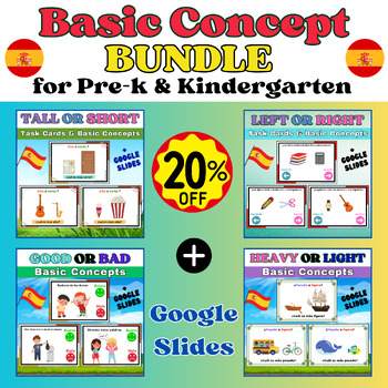 Preview of Basic Concepts. 80 Printable Task Cards in Spanish for Preschoolers