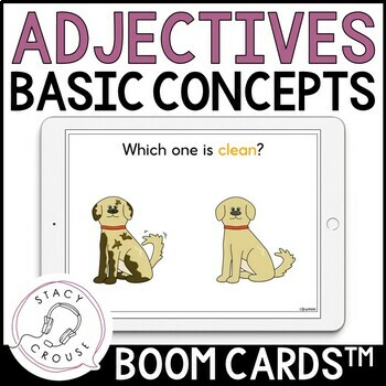 Preview of Basic Concepts Adjectives Description Qualitative BOOM CARDS™ for Speech Therapy
