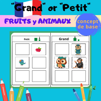 Preview of Basic Concepts: Big or Small for K & Preschool with Printables - in French -