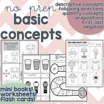 Basic Concepts No Prep Worksheets, Homework, Print and Go by Cat Says Meow