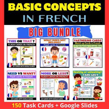 Preview of Basic Concepts.Printable Task Cards and Activities in French for Kids