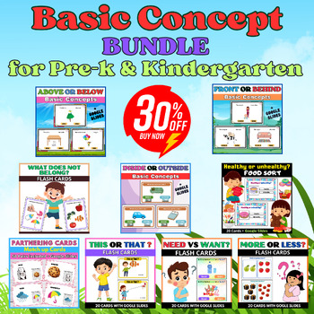 Preview of Basic Concepts Speech Therapy.Task Cards Bundle NO PREP for PRE-K & Kindergarten