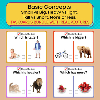 Preview of Basic Concepts Task Cards Mega Bundle With Real Pictures. Printable & Digital