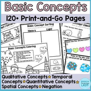 Preview of Basic Concepts for Speech Therapy | Worksheets and Flashcards