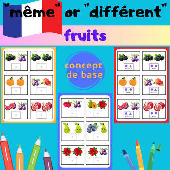 Preview of Basic Concepts: same or different for K & Preschool with Printables -in French-