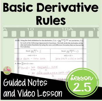 Preview of Basic Derivative Rules Guided Notes with Video #Distance Learning