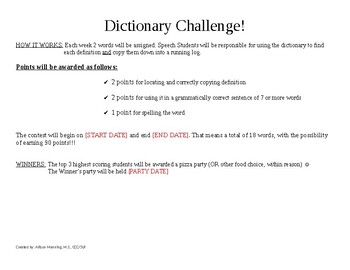 Preview of Basic Dictionary Challenge Template