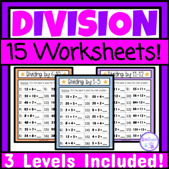 Preview of Basic Division Facts Practice Worksheets Packet Simple Division Special Ed Math