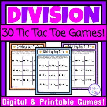 Preview of Basic Division Games Tic Tac Toe Simple Division Worksheets Special Education