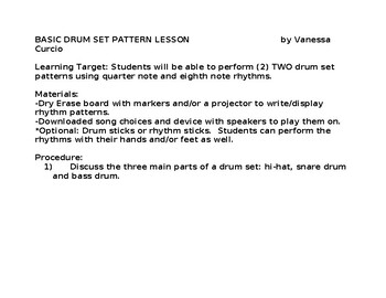 Preview of Basic Drum Set Lesson for Classroom or Individual Use