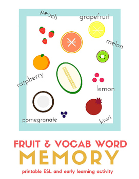 Preview of Fruit Vocabulary Memory Game for Beginner English Language Learners