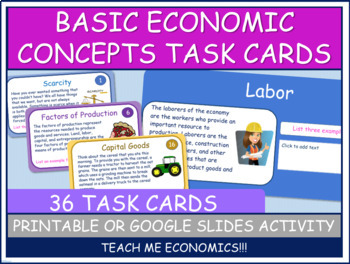 Preview of Basic Economic Concepts Task Cards, Google Slides Printable Worksheet