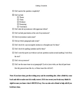 Preview of Basic Editing Checklist for Writing