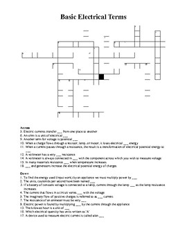 Basic Electrical Terms Crossword Puzzle by Mathematics Active Learning