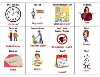 Basic Essential Phrases in English & Spanish (frases esenciales en inglés y  esp)