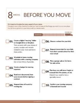 Preview of Moving Checklist, 8 week countdown to moving