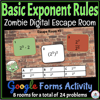 Preview of Basic Exponent Rules Activity - Zombie Digital Math Escape Room - Google