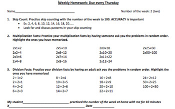 Preview of Basic Facts Math Homework