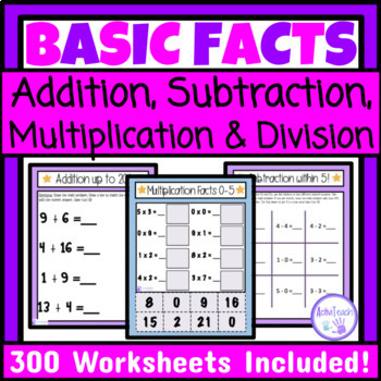Preview of Basic Facts Practice Worksheets Packet Games Math Fact Fluency Special Education