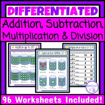 Preview of Basic Facts Worksheets Packets Addition Subtraction Multiplication Division SPED