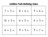 Basic Addition Facts to 20 Memory Matching Game and Practi