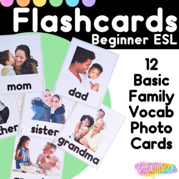 Preview of Editable ESL Flashcards Family Members Vocabulary Photo Picture Cards ELL SPED