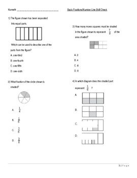 Preview of Basic Fractions/Fractions on a Number Line Quiz