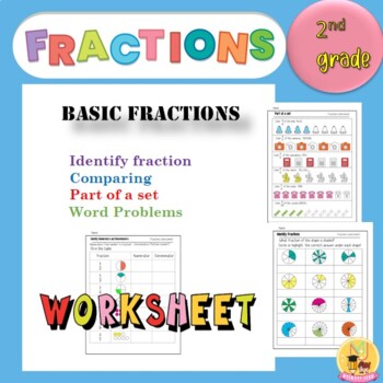 Preview of Basic Fractions Math Review Worksheets Assessment & Homework for Grade 1 - 2