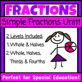 Preview of Basic Fractions Unit Special Education Fraction Games Worksheets Activities Math