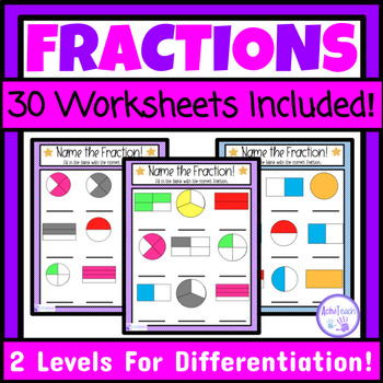 Preview of Basic Fractions Worksheets Packet Simple Fraction Worksheets Special Education