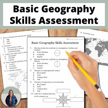 Preview of Basic Geography Skills Assessment on Map Skills and Continents and Oceans