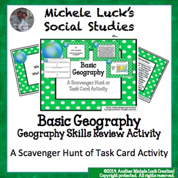 Preview of Basic Geography Task Card Scavenger Hunt Centers Activity Set