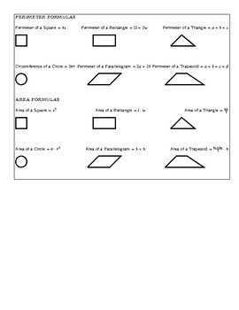 Preview of Basic Geometry Formula Quick Sheet