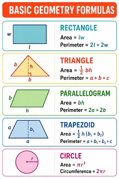Preview of Basic Geometry Formulas Poster  Area & Perimeter Math Reference