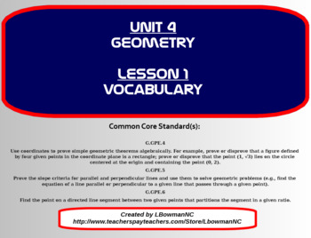 Preview of Basic Geometry Vocabulary (Math 1)