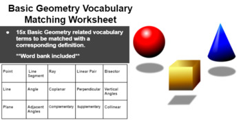 Preview of Basic Geometry Vocabulary Organizing Worksheet