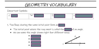 Preview of Basic Geometry Vocabulary: SMART notes File