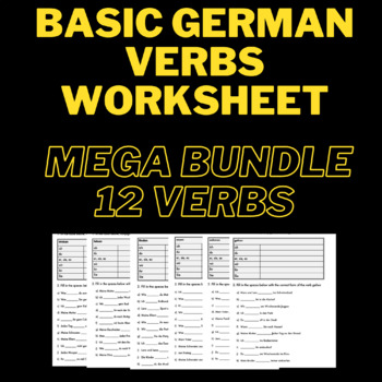 Preview of Basic German Verbs Worksheets - Mega Bundle (12 Verbs)