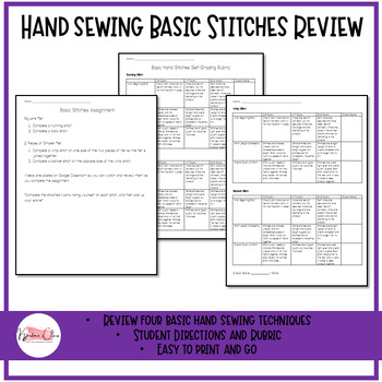 Preview of Hand Sewing Basic Hand Stitches Assignment and Rubric | FCS