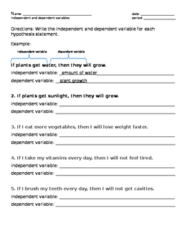 Basic Independent and Dependent Variable Worksheet for ESL Students by