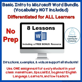 Preview of Differentiated Basic Intro to Microsoft Word Bundle (No Vocabulary)