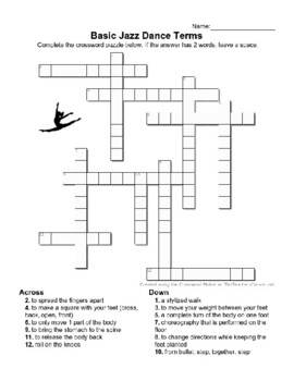 Basic Jazz Dance Crossword by Public School Dance Shop TPT