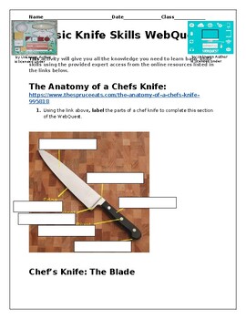 Preview of Basic Knife Skills WebQuest with website links and pics- Great online activity!