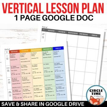 Preview of EDITABLE Weekly Lesson Plan Template Google Docs, Teacher Planner One Page