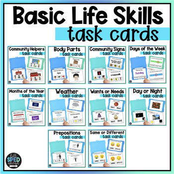 Preview of Basic Life Skills Task Cards Autism Centers Special Education Work Box Bundle