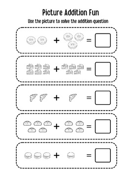 Basic Math Addition Worksheet, Numbers and Picture Activities, FREE