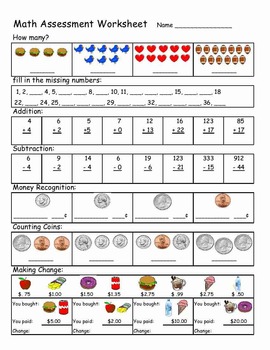 Basic Math Assessment Worksheet By Empowered By Them Tpt