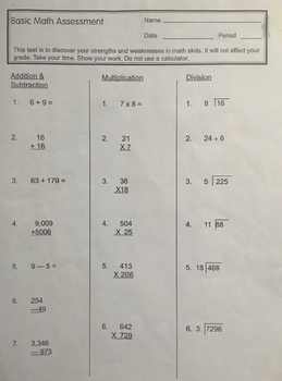 Preview of Basic Math Assessment (part 1)