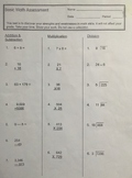 Basic Math Assessment (part 1)